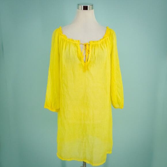 Sofia by Vix Size Medium M Yellow Cotton Gauze Tie Keyhole Neck Swim Cover Up - Picture 1 of 8
